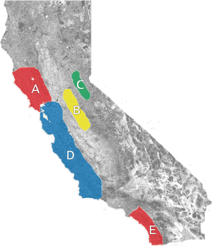 Kort over vinregion Californien