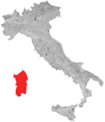 Kort over vinregion Vernaccia di Oristano