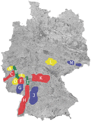 Kort over Tysklands vinregioner