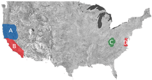 Kort over USAs vinregioner